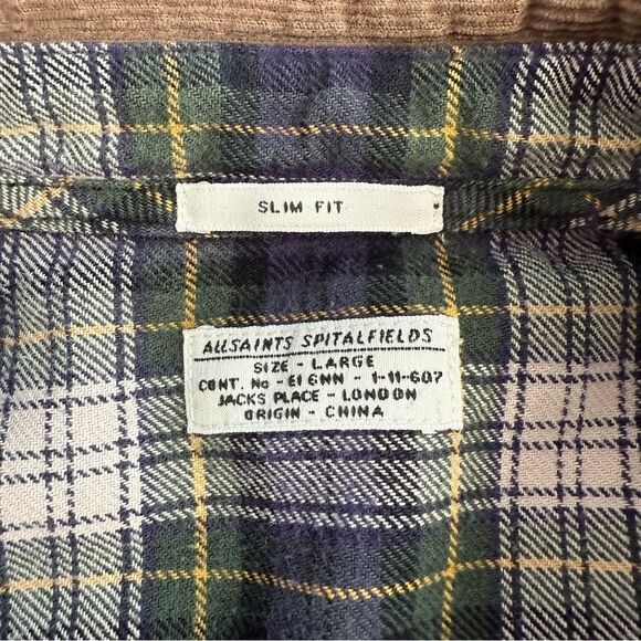 Allsaints Spitalfields ExMoor Button Down Shirt Flannel Corduroy Slim Fit Large - Picture 4 of 8